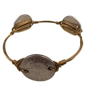 1983 Handmade Womens Silver & Gold-Tone Coin Bracelet Adjustable UK 10p Coins